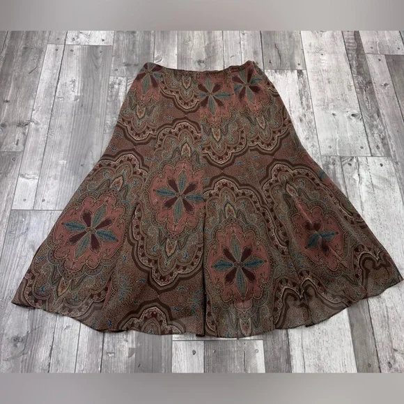 Lauren by Ralph Lauren Silk Paisley Skirt 12 Hippie Boho Chic - Picture 1 of 8